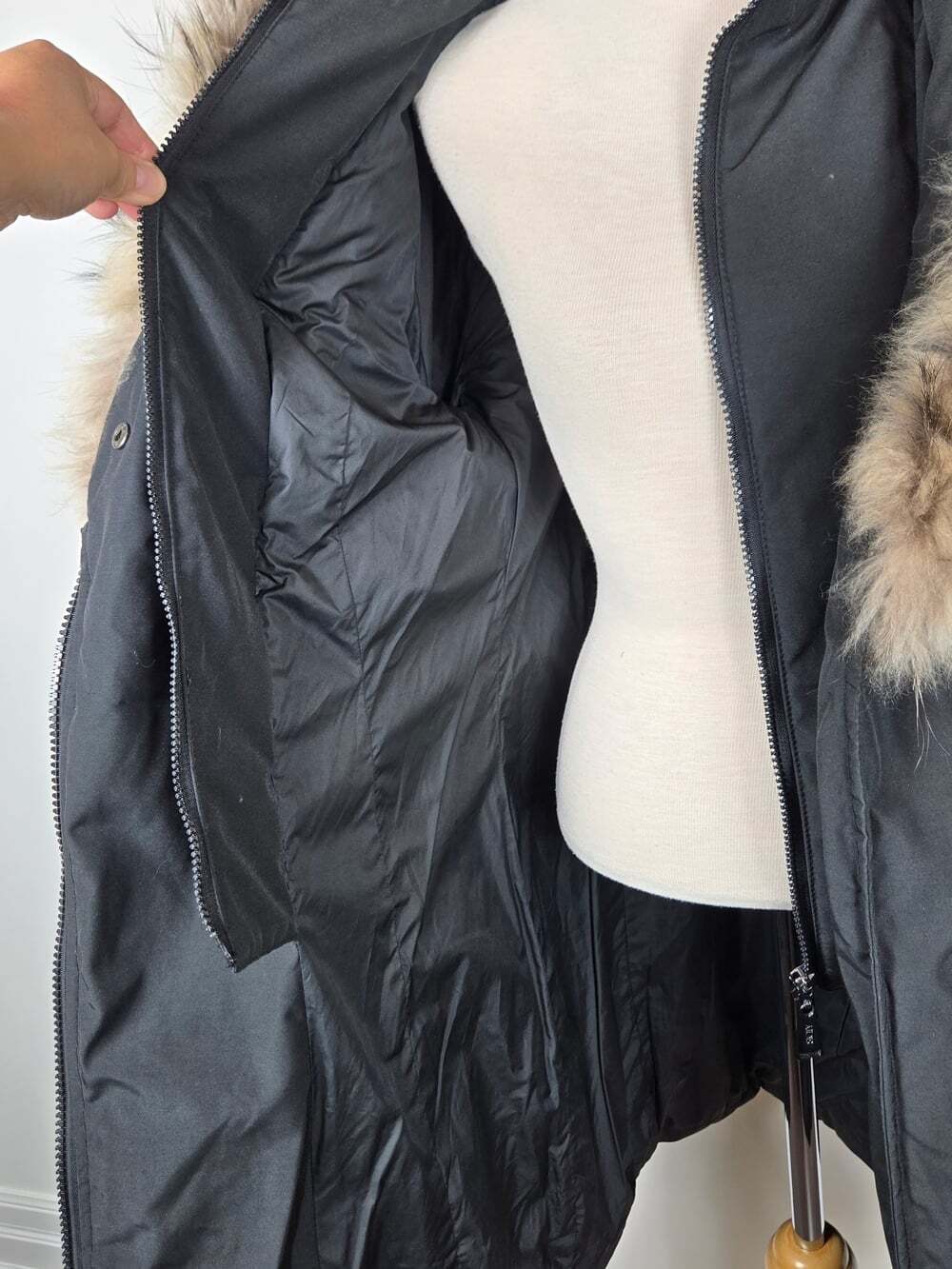 Sicily Clothing Black Fur Trim Long Puffer Coat S Y2K Goth Made in Canada - Picture 4 of 10